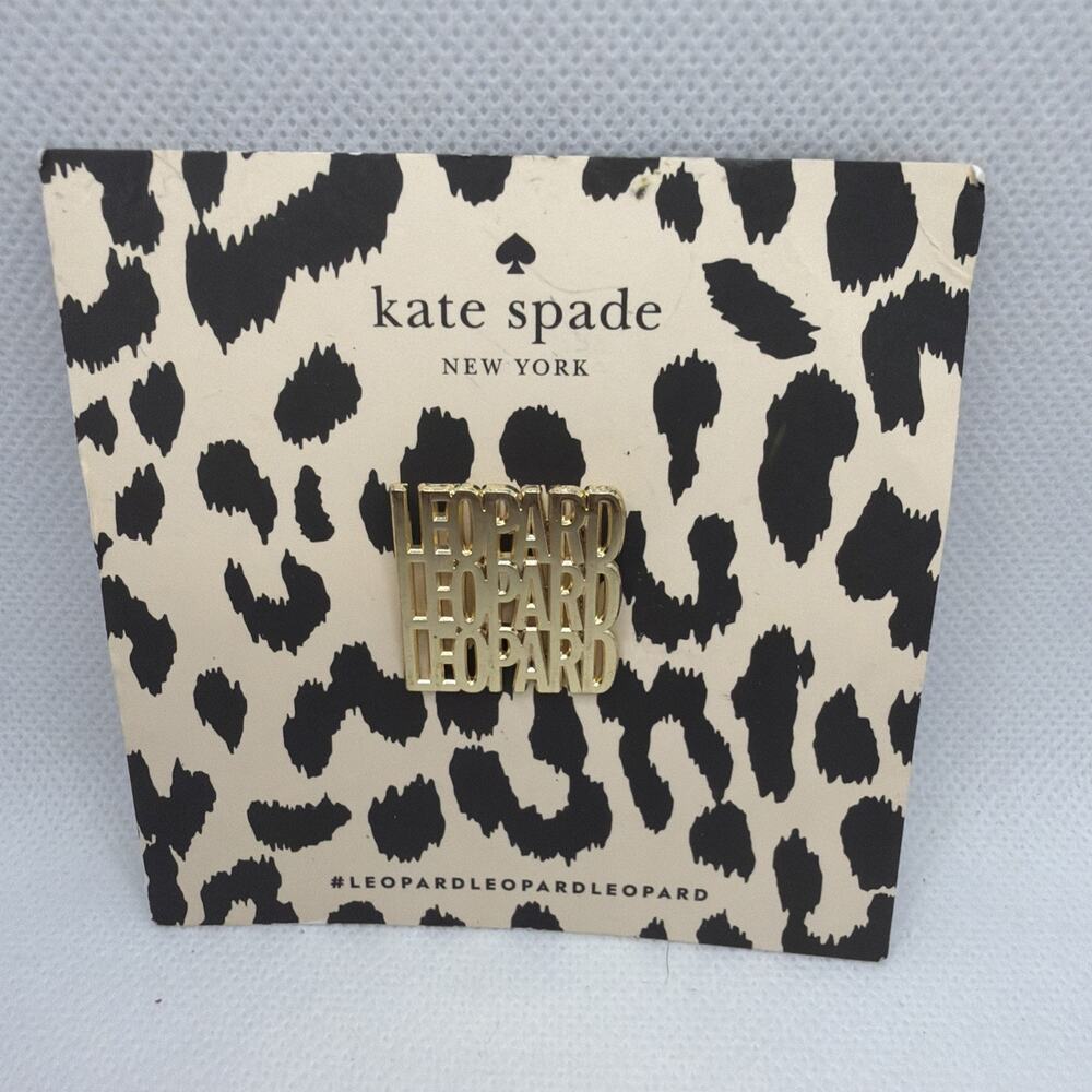 Kate Spade NY Leopard Gold Tone Lapel Pin On Original Card with Animal Print